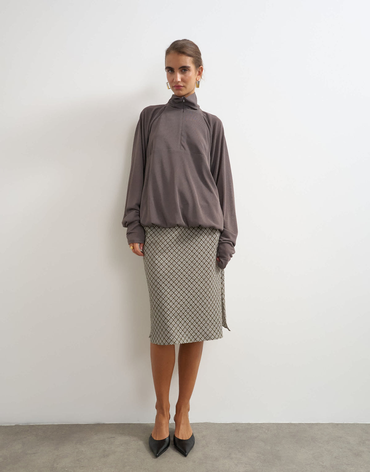 Topshop high neck pocket detail jersey jacket in charcoal 