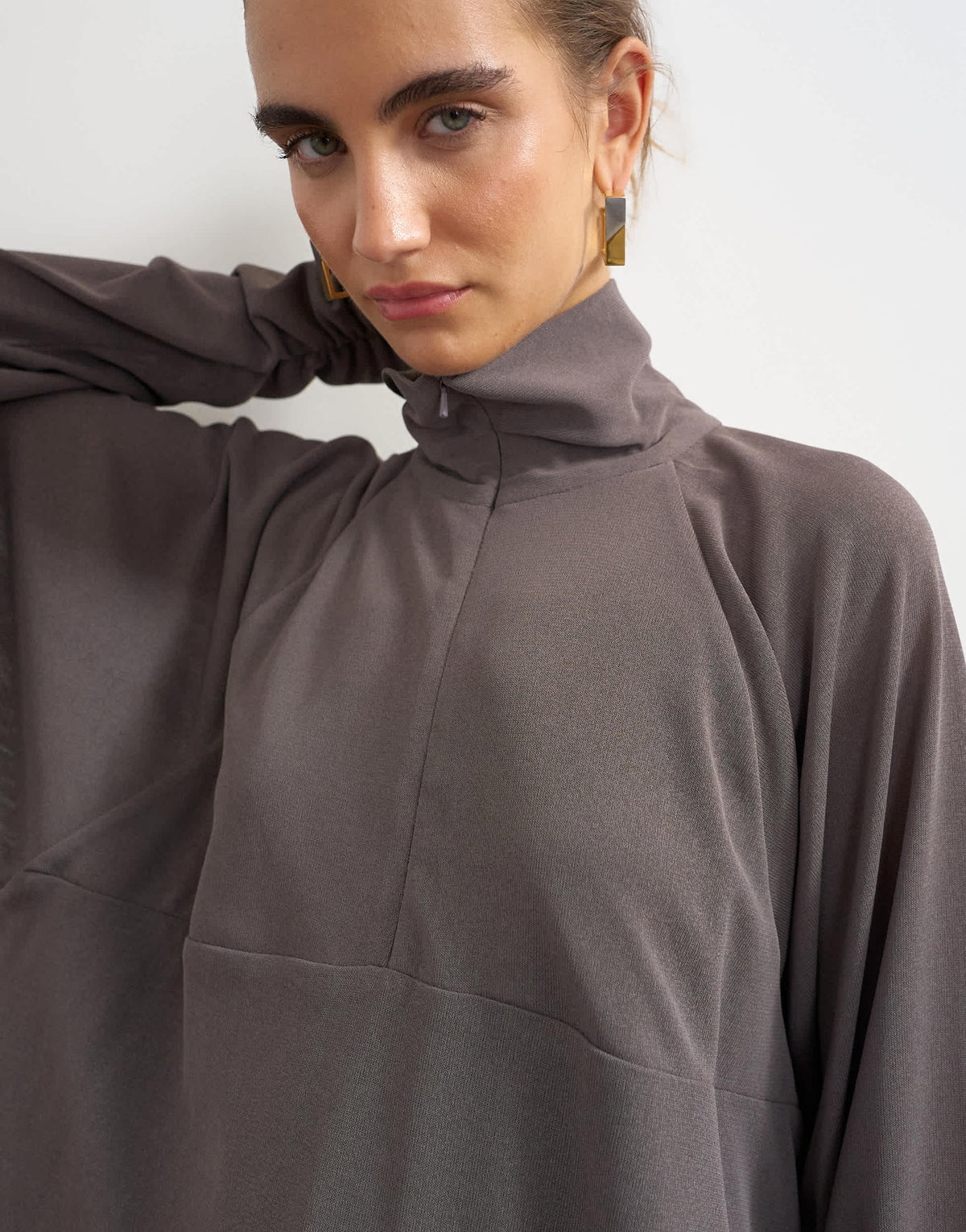 Topshop high neck pocket detail jersey jacket in charcoal 