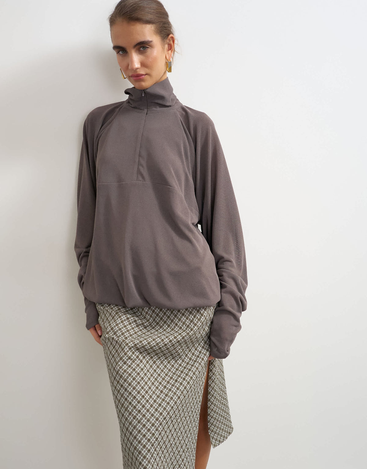 Topshop high neck pocket detail jersey jacket in charcoal 
