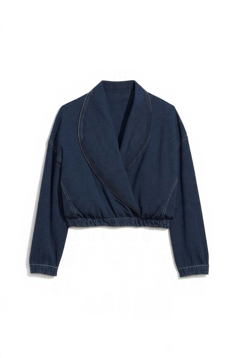 Topshop Wrap drape neckline bomber jacket in sulphur blue