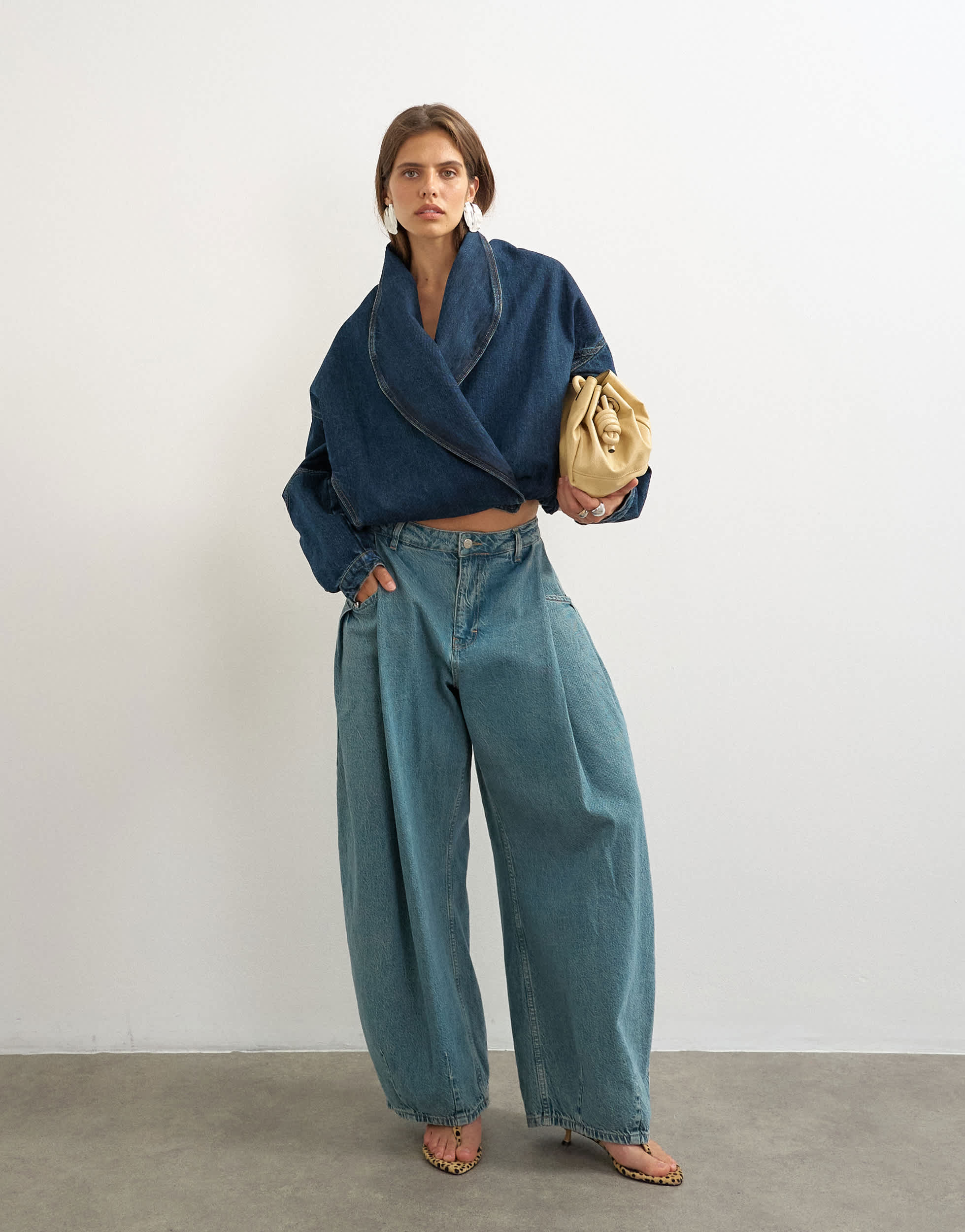 Topshop Wrap drape neckline bomber jacket in sulphur blue