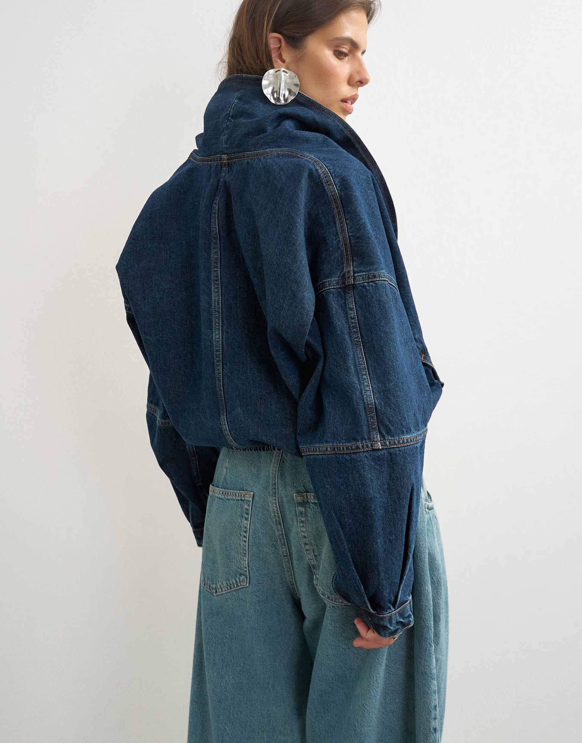 Topshop Wrap drape neckline bomber jacket in sulphur blue