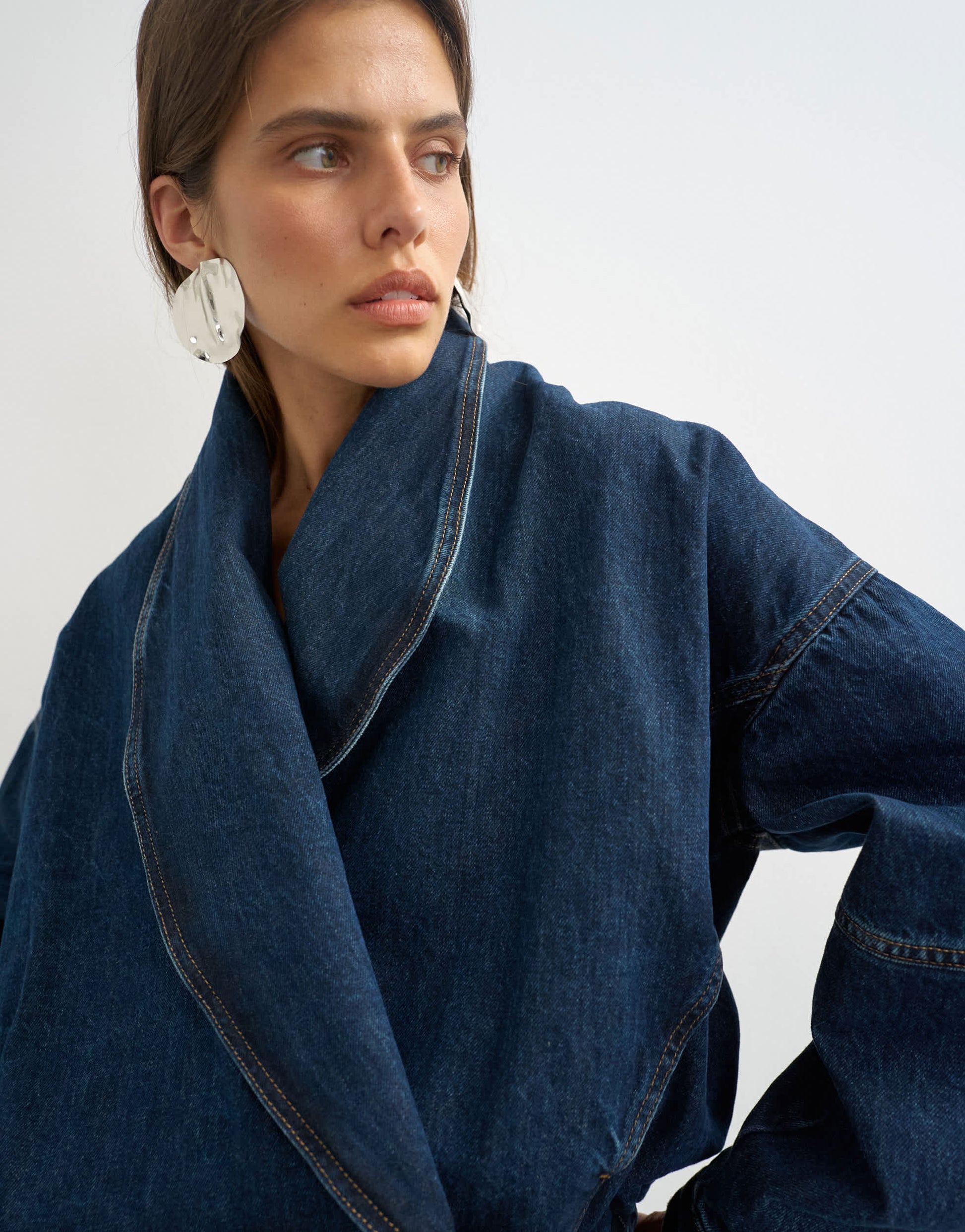 Topshop Wrap drape neckline bomber jacket in sulphur blue