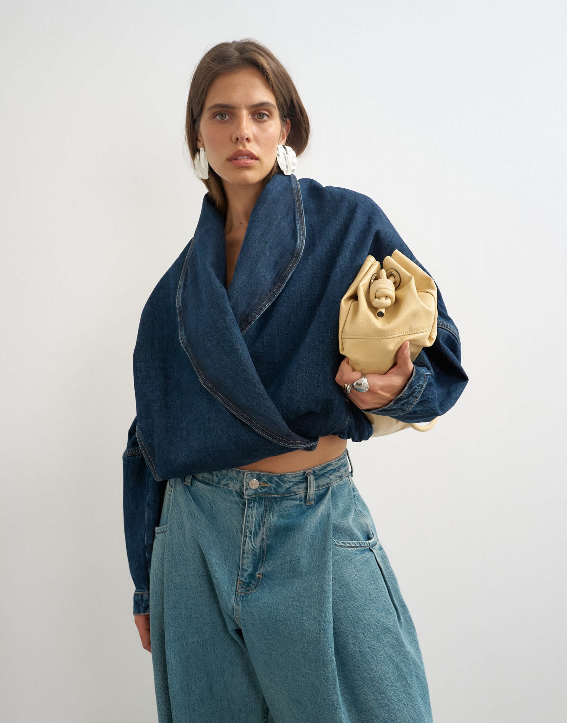 Topshop Wrap drape neckline bomber jacket in sulphur blue