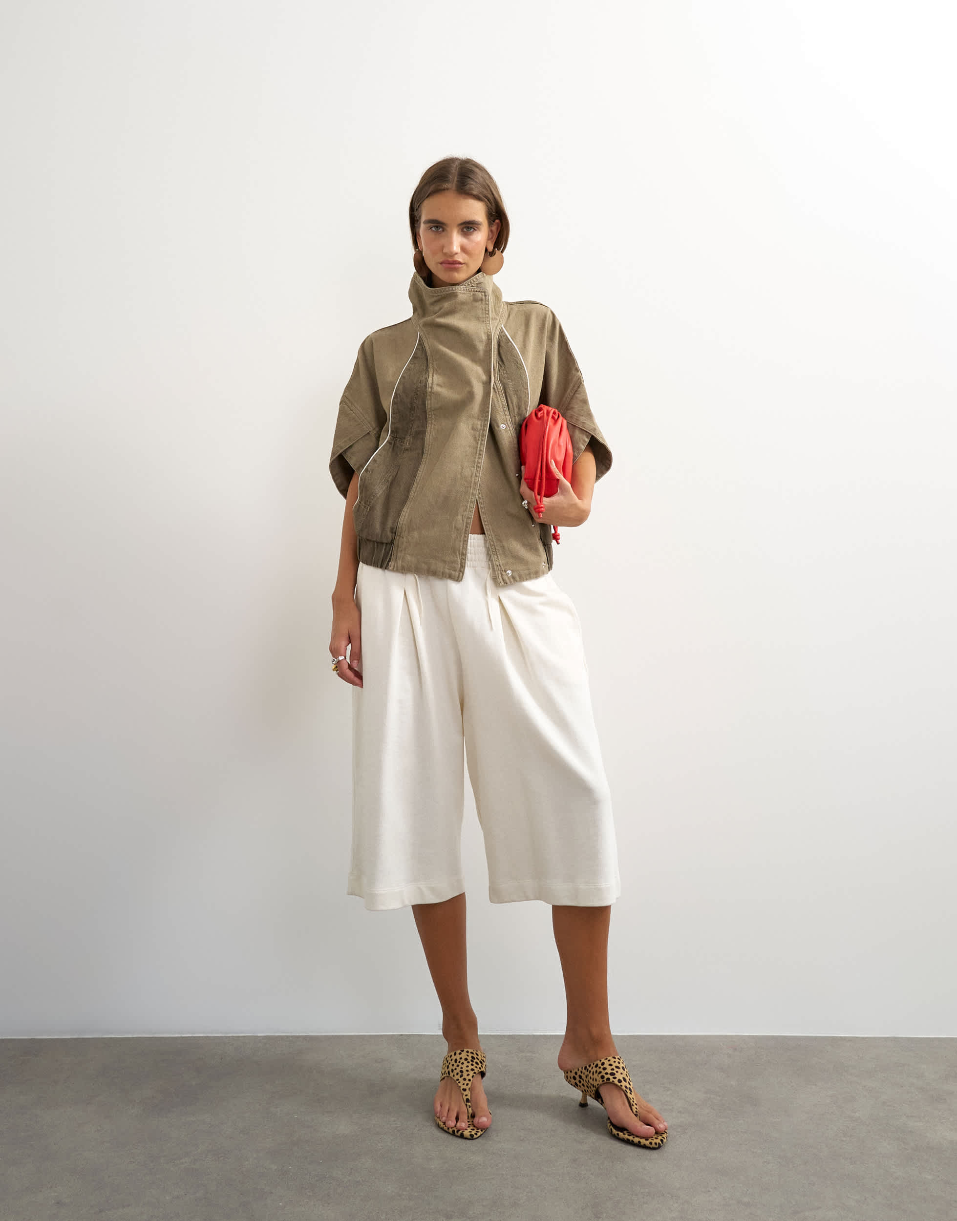 Topshop Funnel mock sleeve sports top in olive