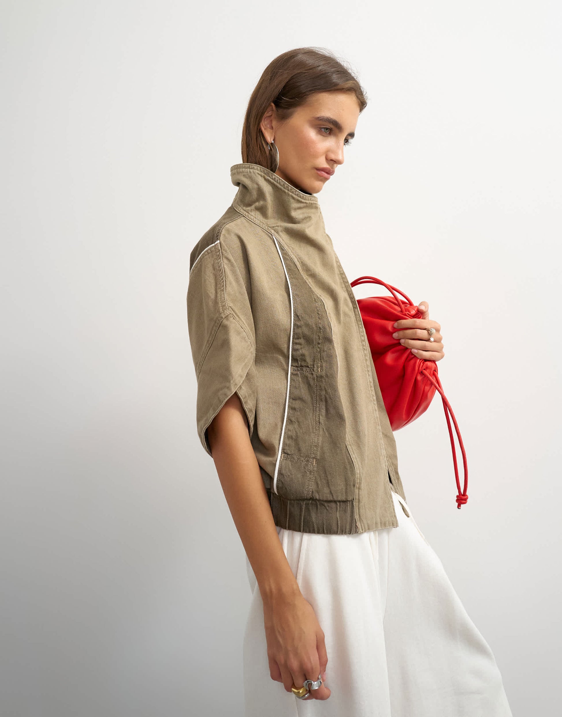 Topshop Funnel mock sleeve sports top in olive