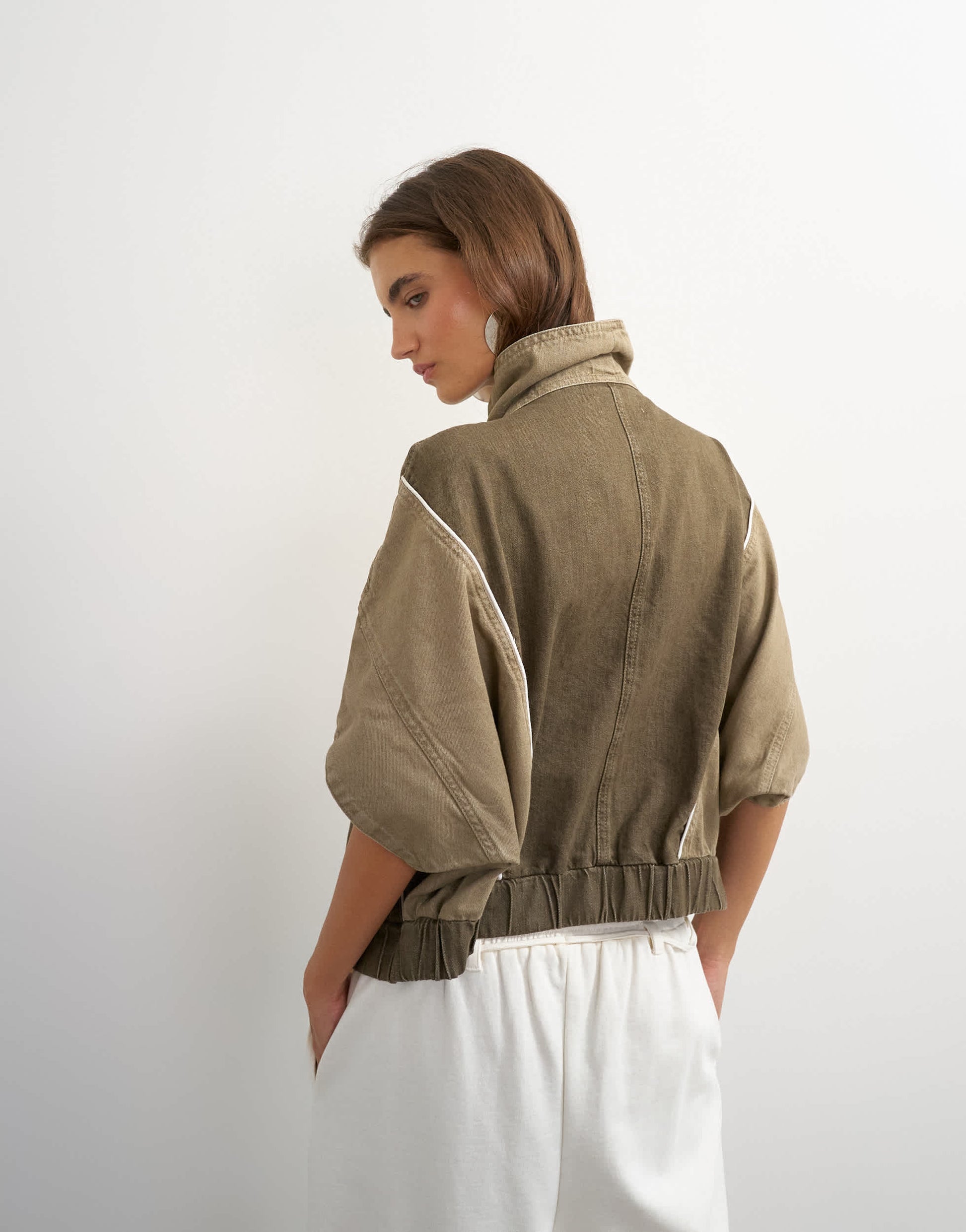 Topshop Funnel mock sleeve sports top in olive