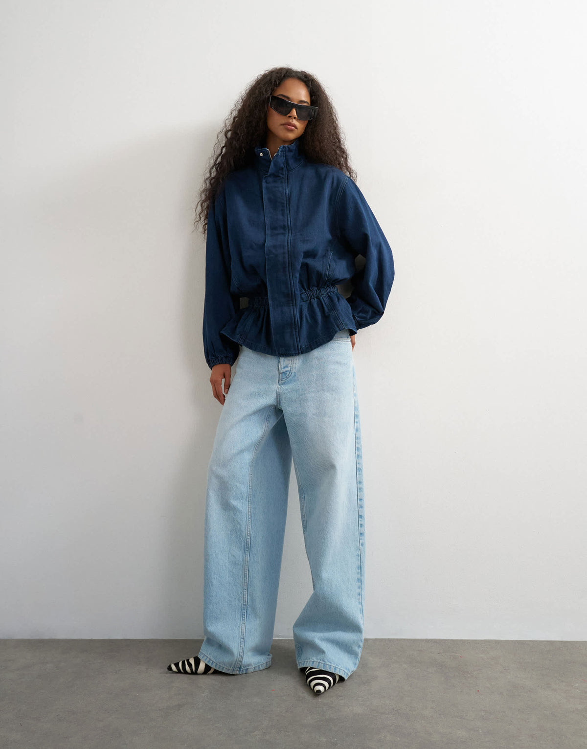 Topshop Elastic waist funnel top in indigo 