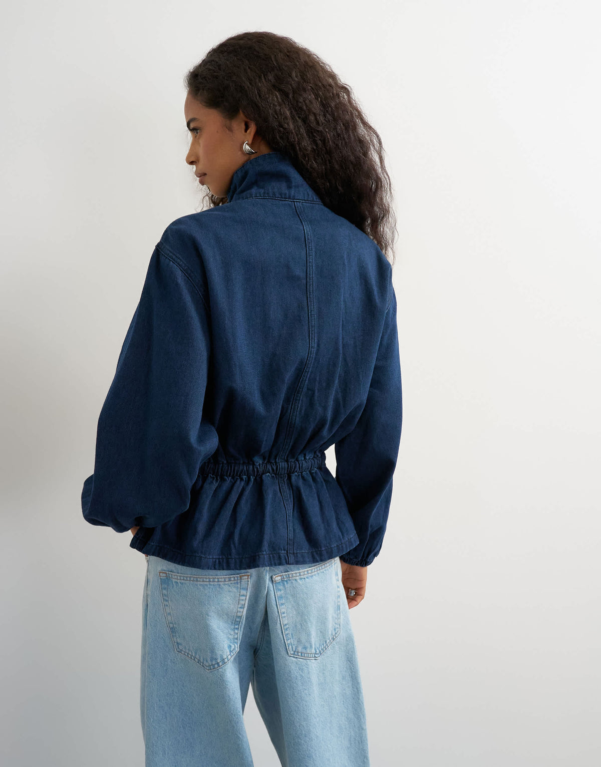 Topshop Elastic waist funnel top in indigo 
