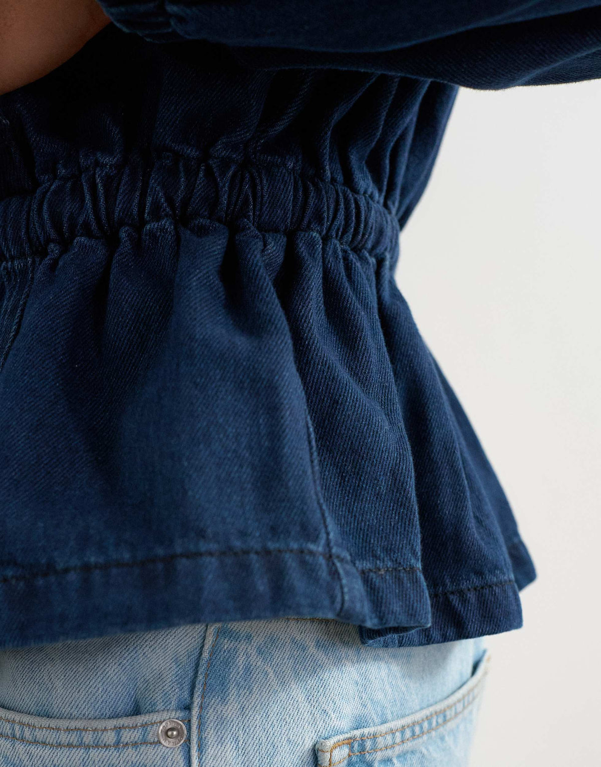 Topshop Elastic waist funnel top in indigo 