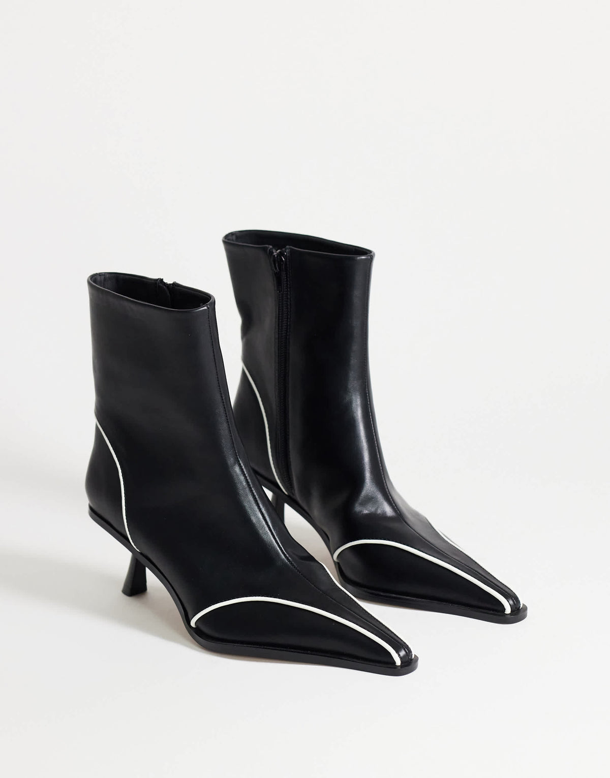 Topshop Keaton angular heeled ankle boot with piping in black