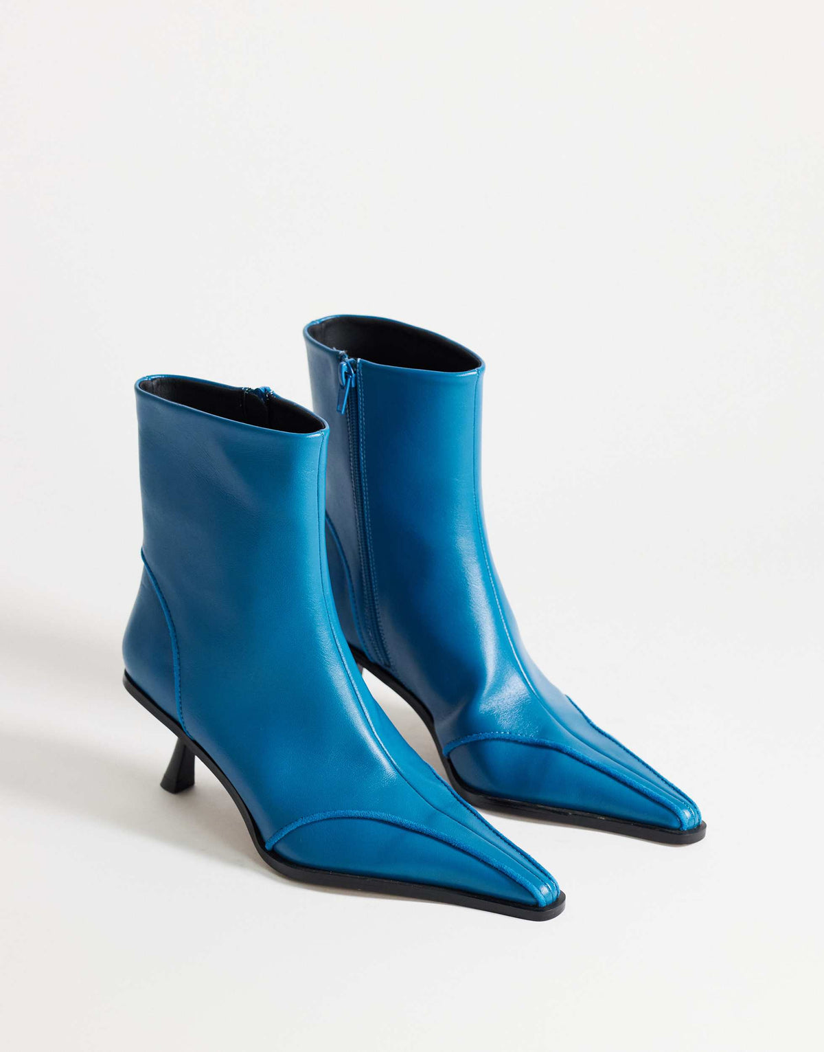 Topshop Keaton angular heeled ankle boot with piping in teal
