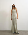 Topshop satin cut away racer neck full skirt maxi dress in mono wavy print