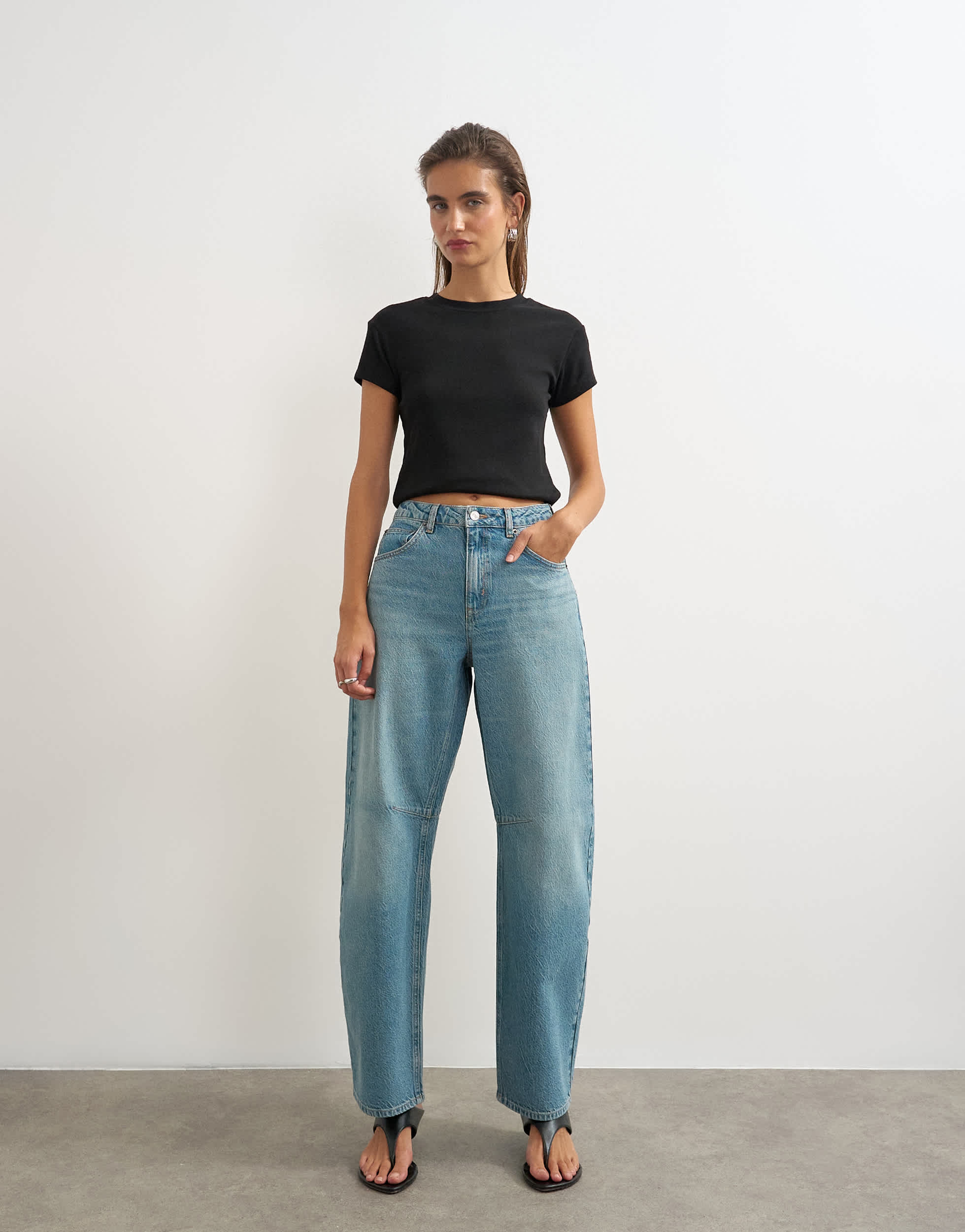 Topshop Barrel mid rise jean in green cast