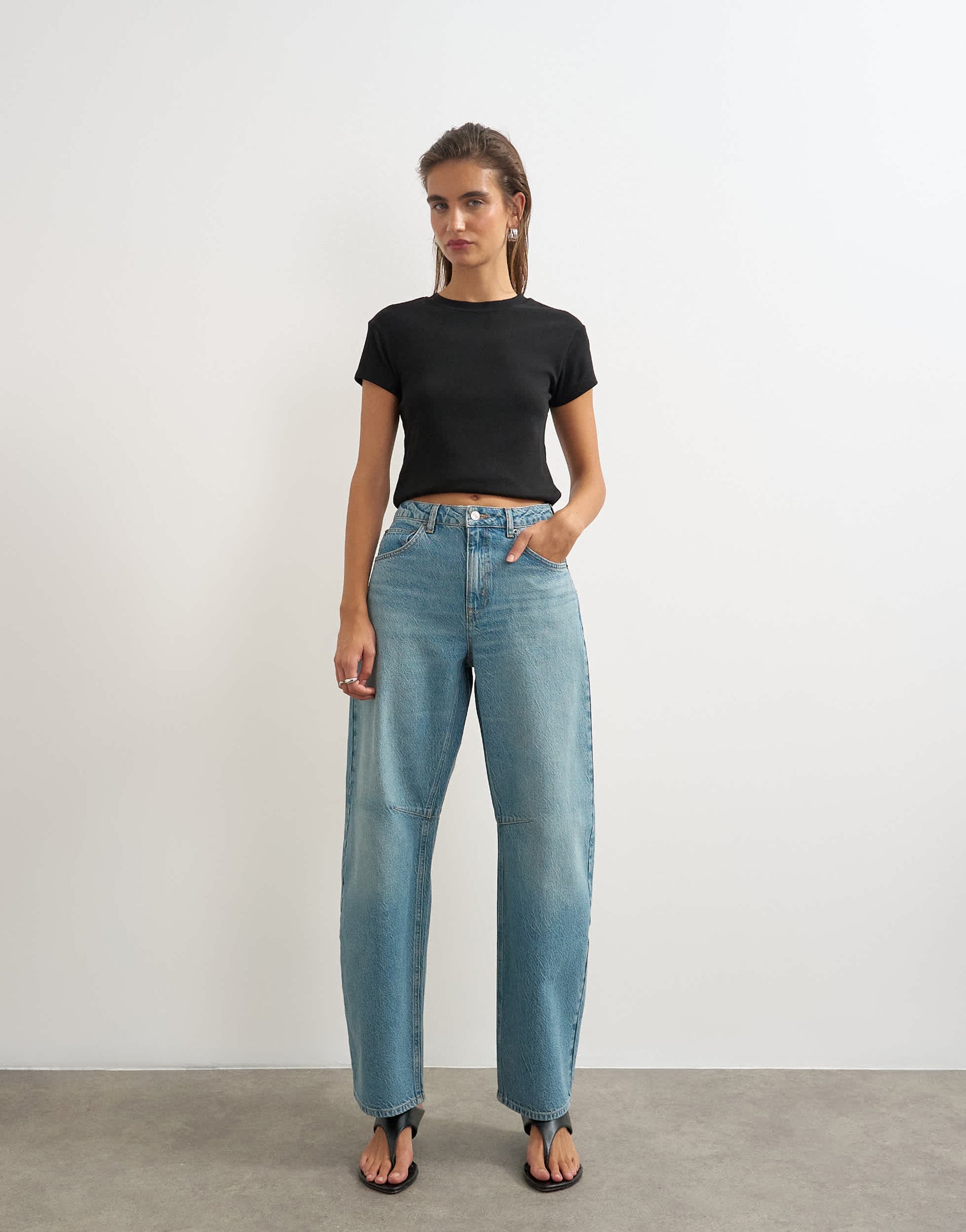 Topshop Barrel mid rise jean in green cast