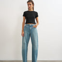Topshop Barrel mid rise jean in green cast