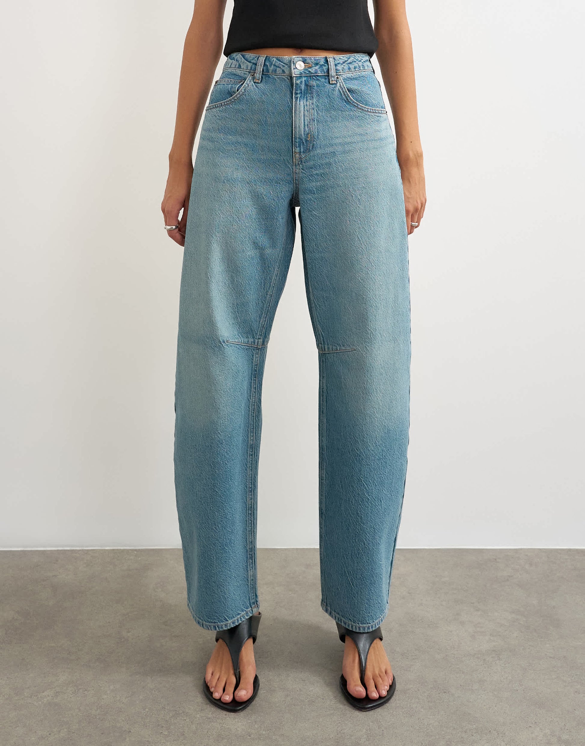 Topshop Barrel mid rise jean in green cast