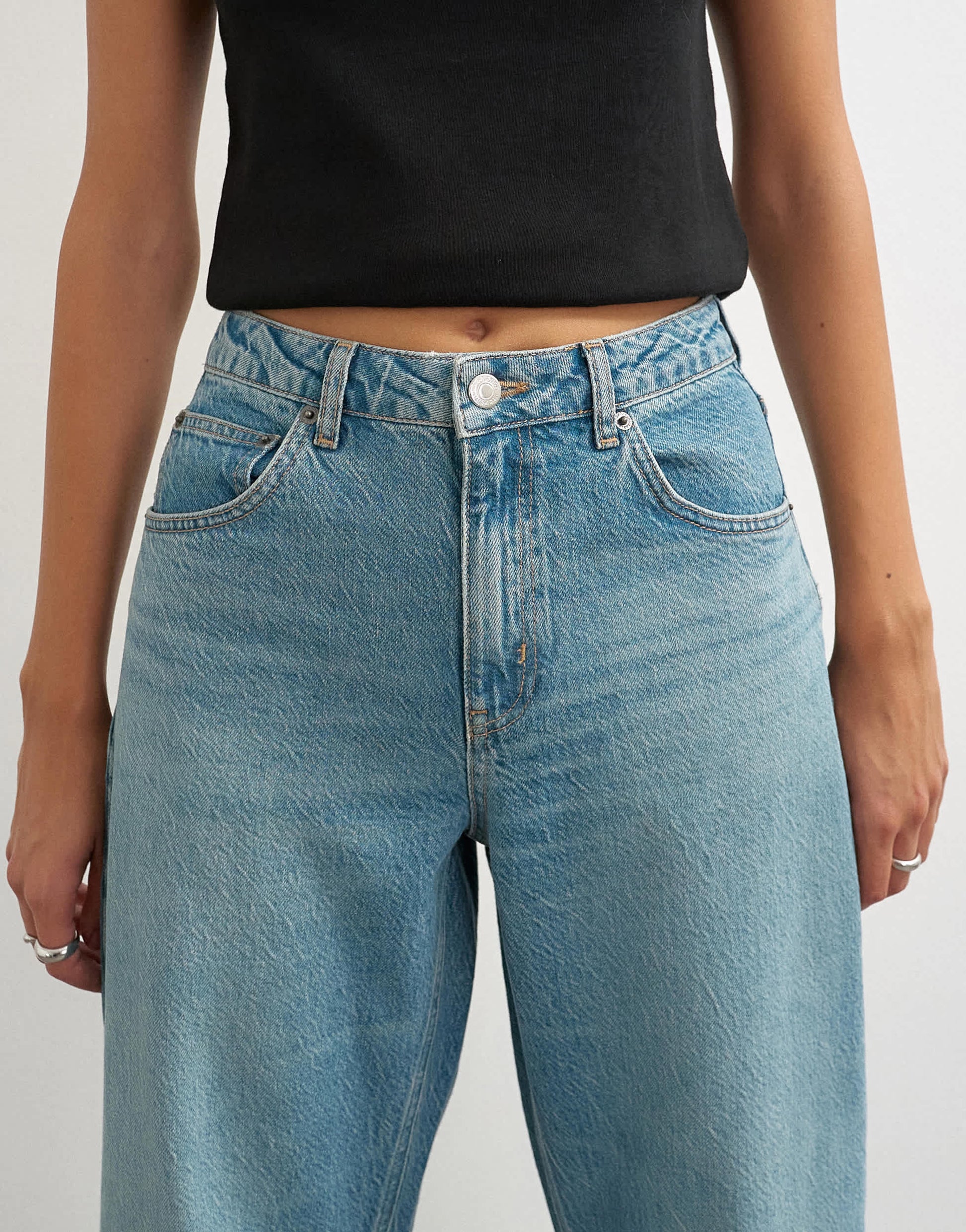 Topshop Barrel mid rise jean in green cast