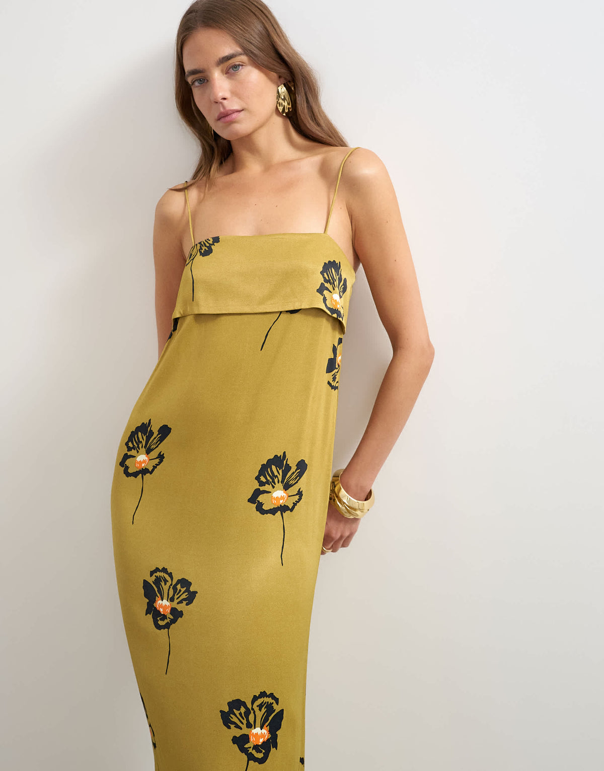 Topshop satin lapel bust maxi dress in olive scattered floral