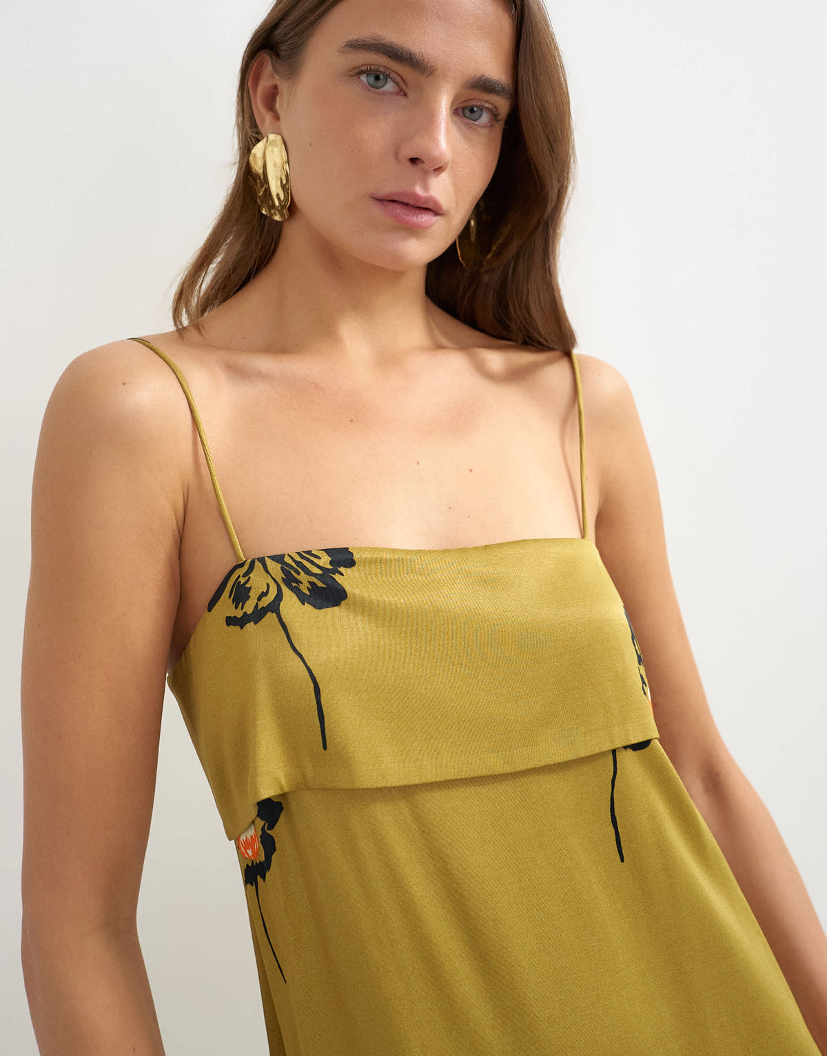 Topshop satin lapel bust maxi dress in olive scattered floral