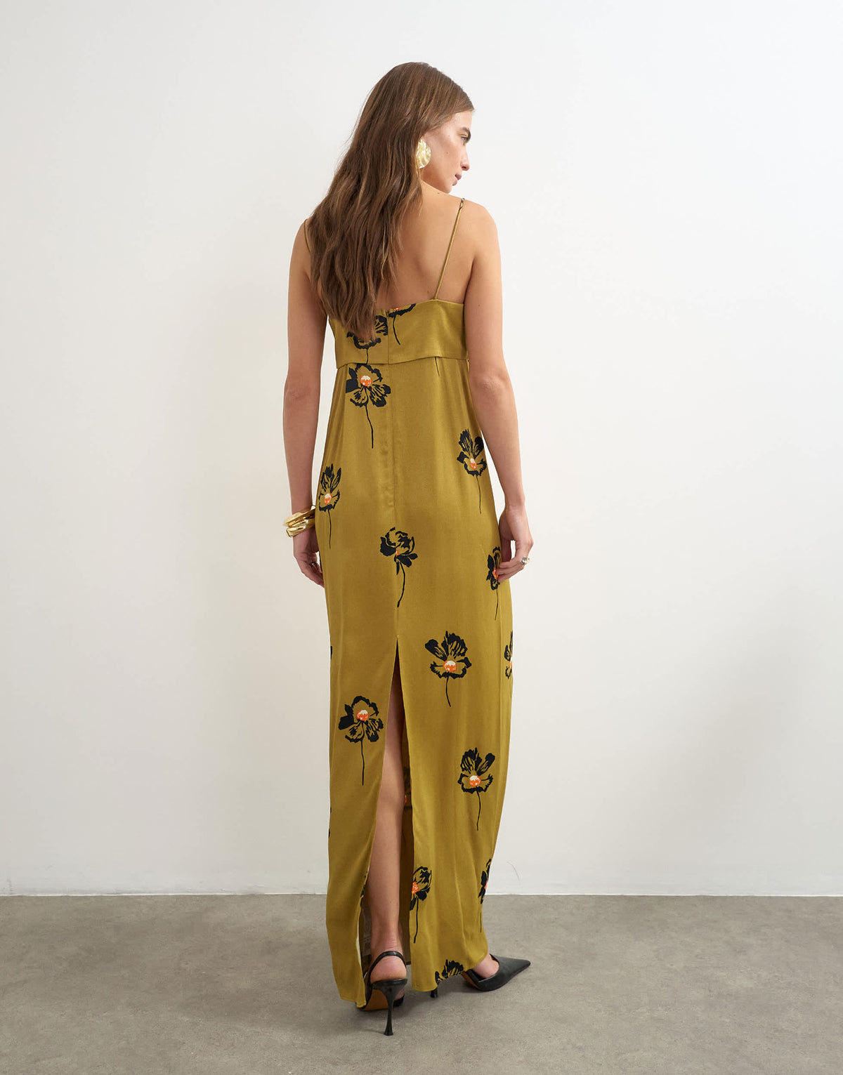 Topshop satin lapel bust maxi dress in olive scattered floral