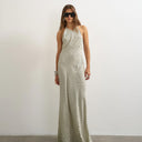Topshop satin cut away racer neck full skirt maxi dress in mono wavy print