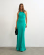 Topshop satin cut away racer neck full skirt maxi dress in green