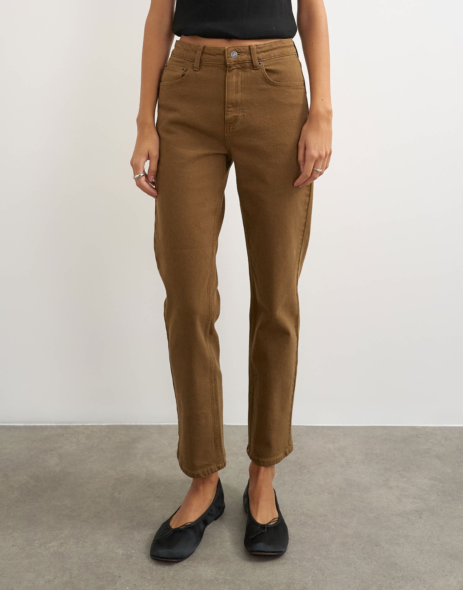 Topshop Orson comfort stretch straight leg ankle grazer jean in cumin