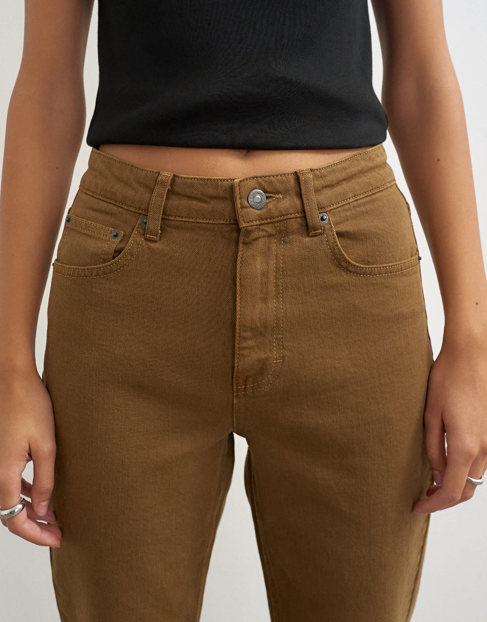 Topshop Orson comfort stretch straight leg ankle grazer jean in cumin