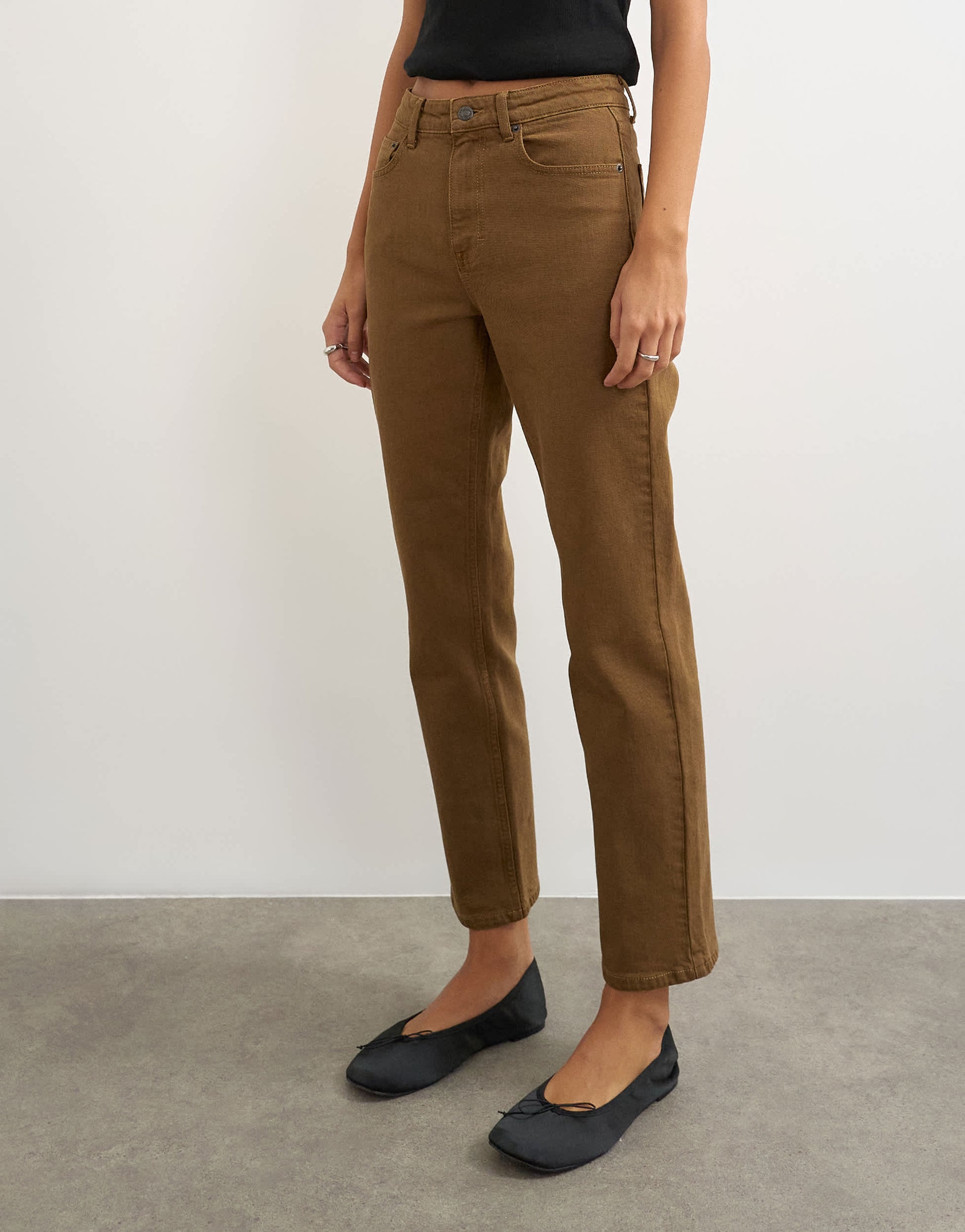 Topshop Orson comfort stretch straight leg ankle grazer jean in cumin