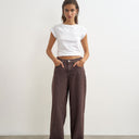 Topshop Cinch low rise relaxed jean in chocolate