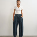 Topshop Cocoon mid rise barrel jean in blue black