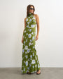 Topshop satin bias collapsed funnel halter neck maxi dress with open back in green floral