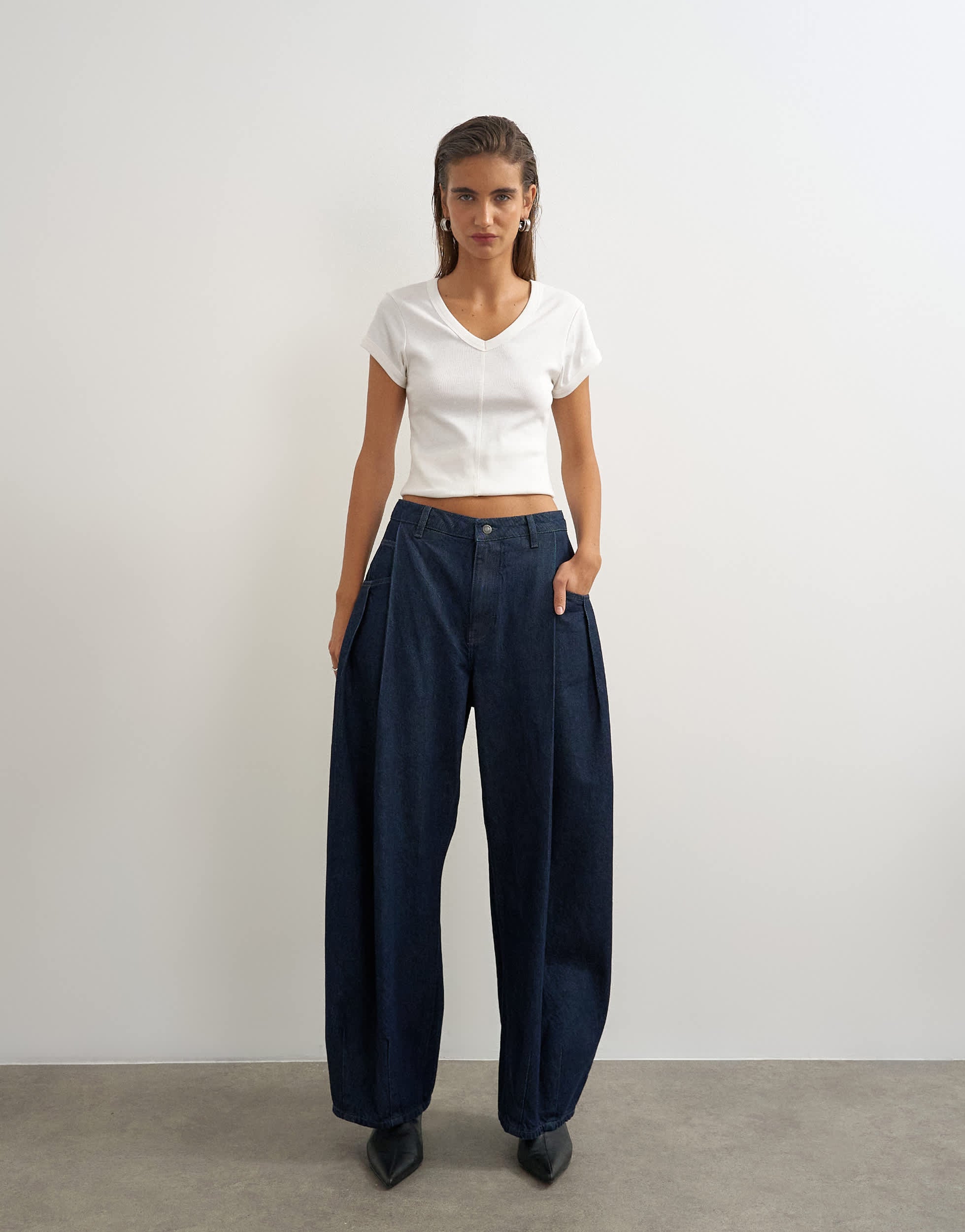 Topshop Cocoon mid rise barrel jean in dark rinse
