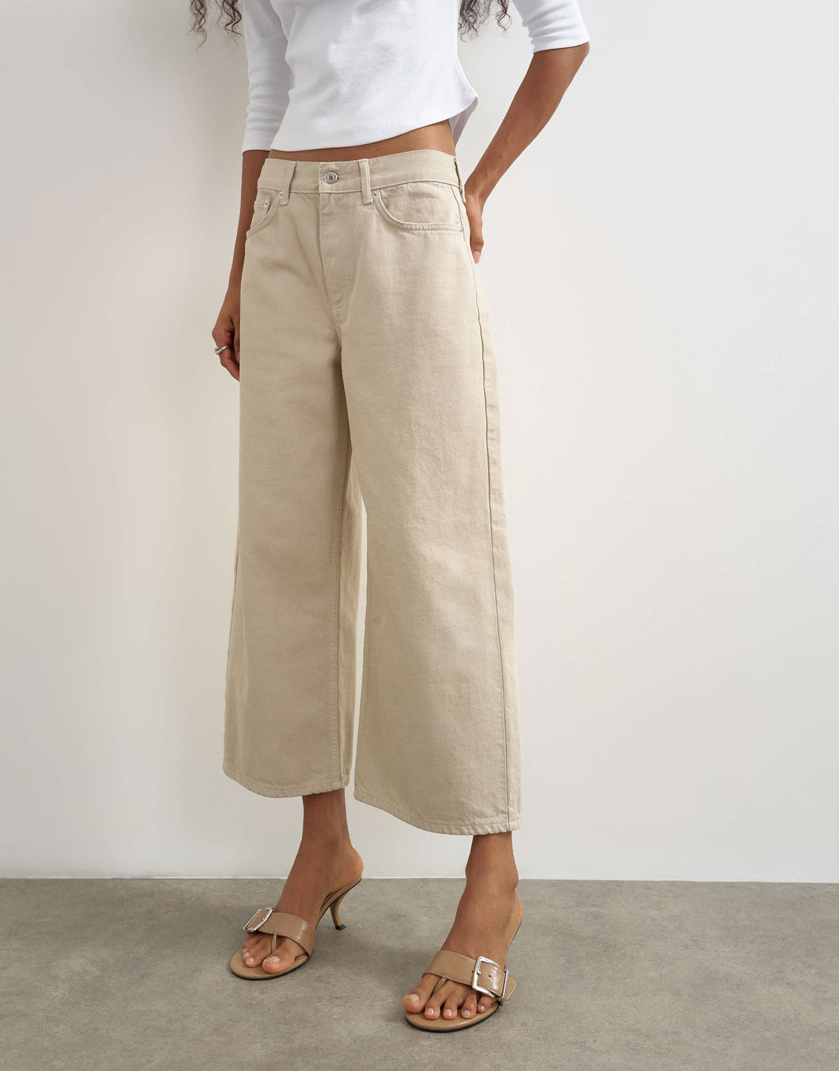 Topshop relaxed mid rise crop jean in oat