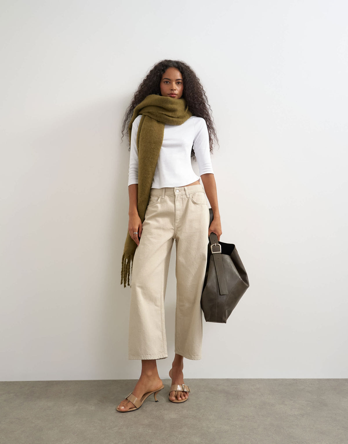 Topshop relaxed mid rise crop jean in oat