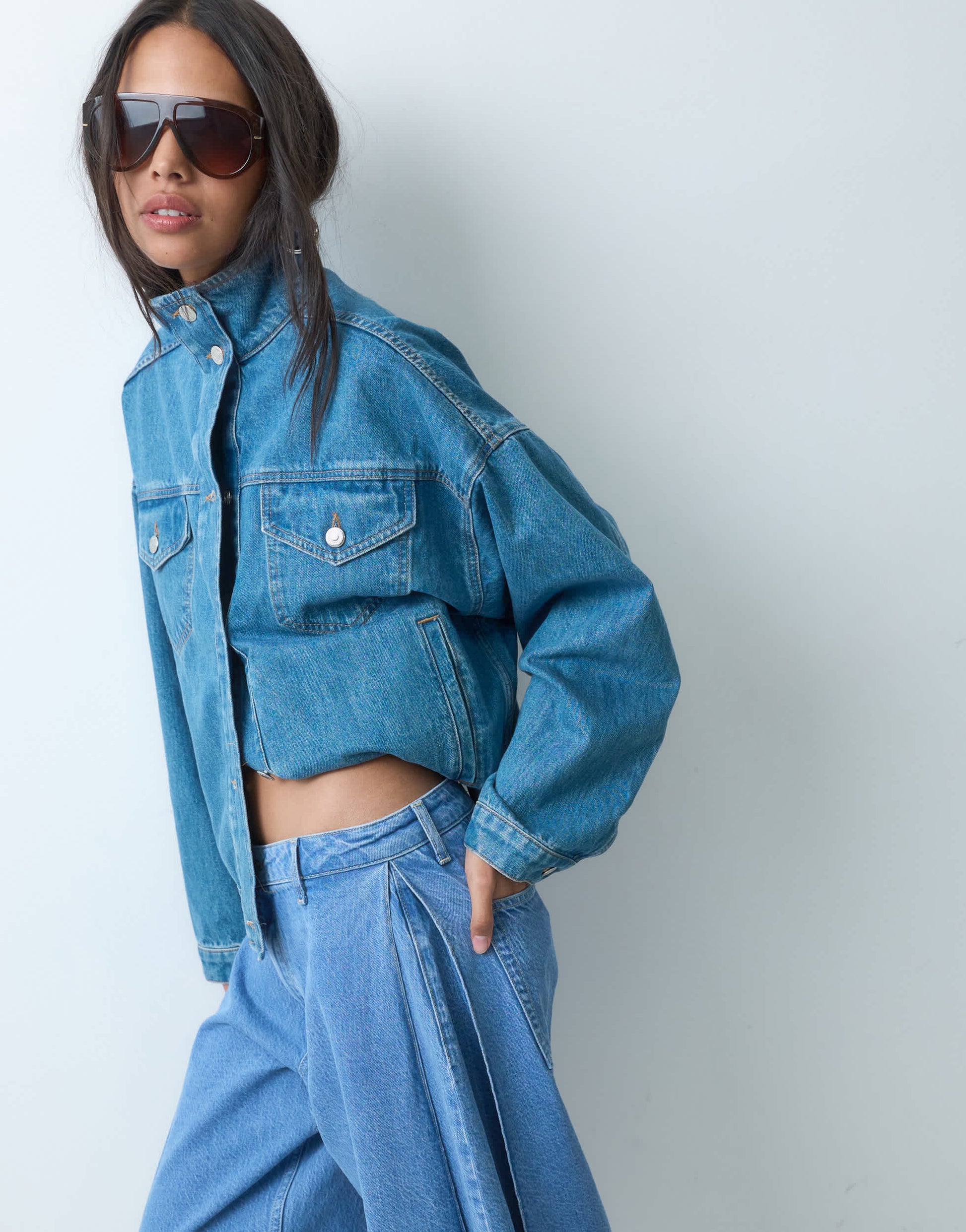 Topshop side pleat cocoon jean in bleach