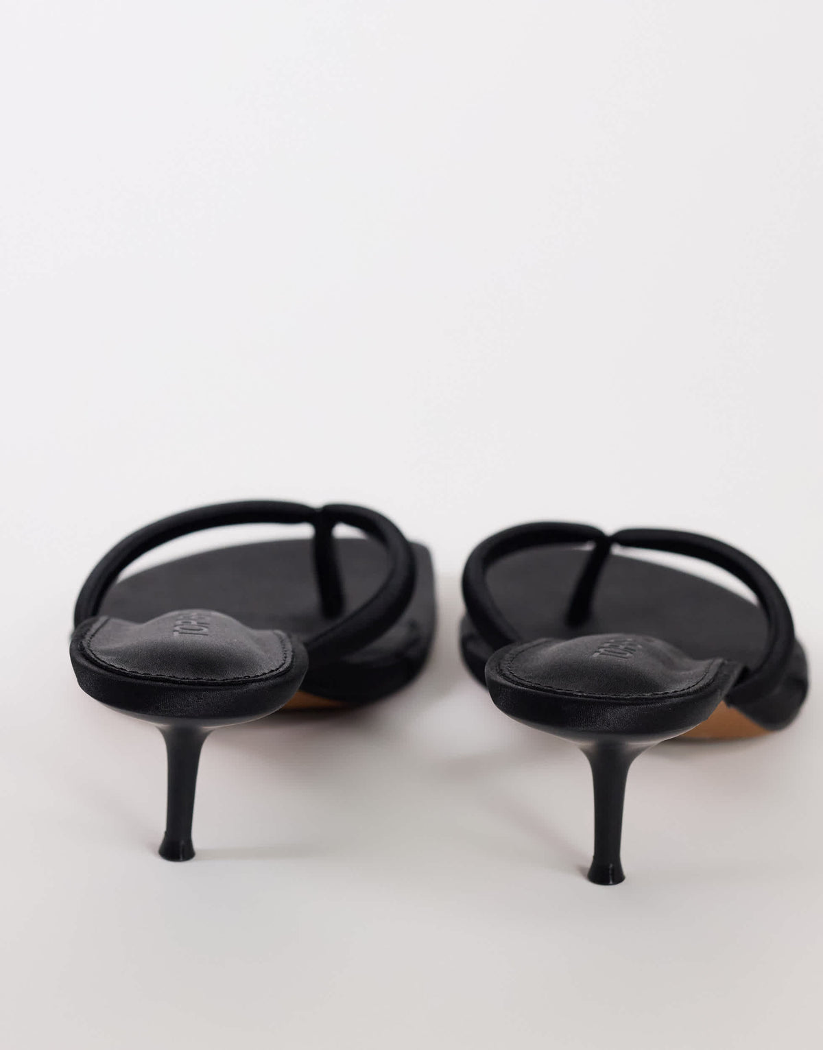 Topshop Arianna toe thong mid heel sandal in black satin