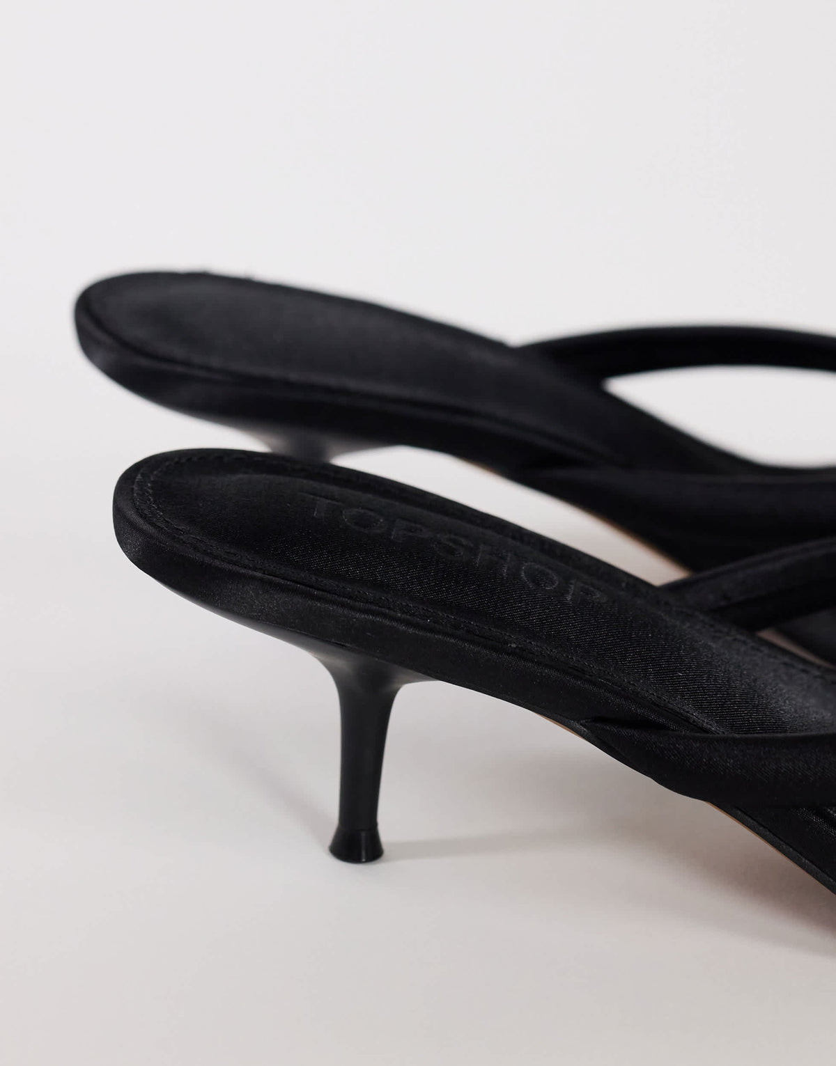 Topshop Arianna toe thong mid heel sandal in black satin
