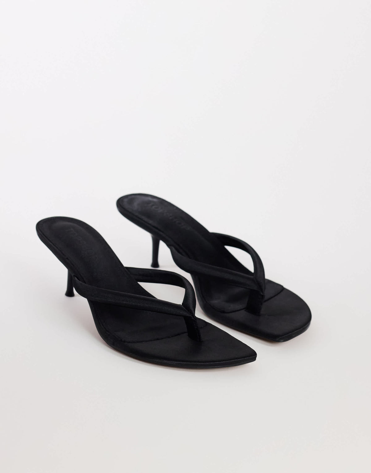 Topshop Arianna toe thong mid heel sandal in black satin