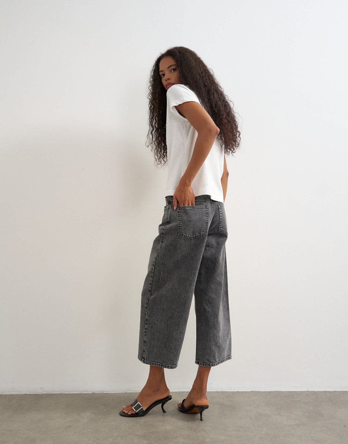 Topshop relaxed mid rise crop jean in washed black