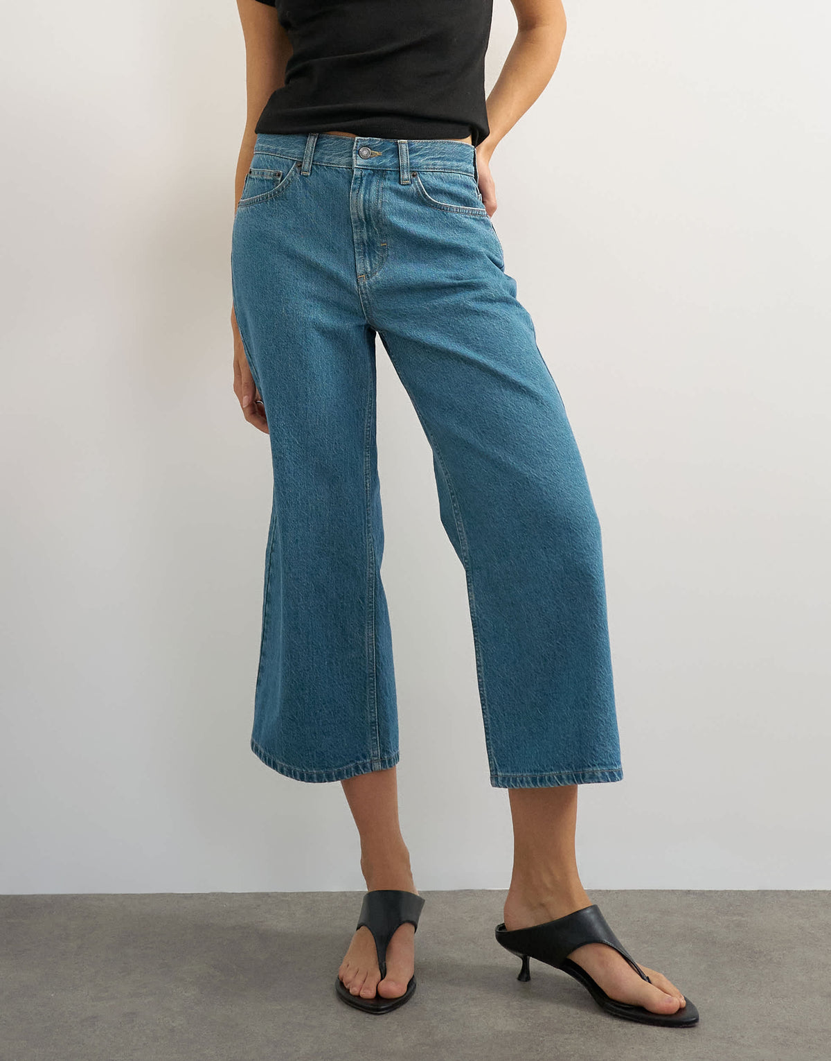Topshop Relaxed Mid Rise Crop jean in green cast