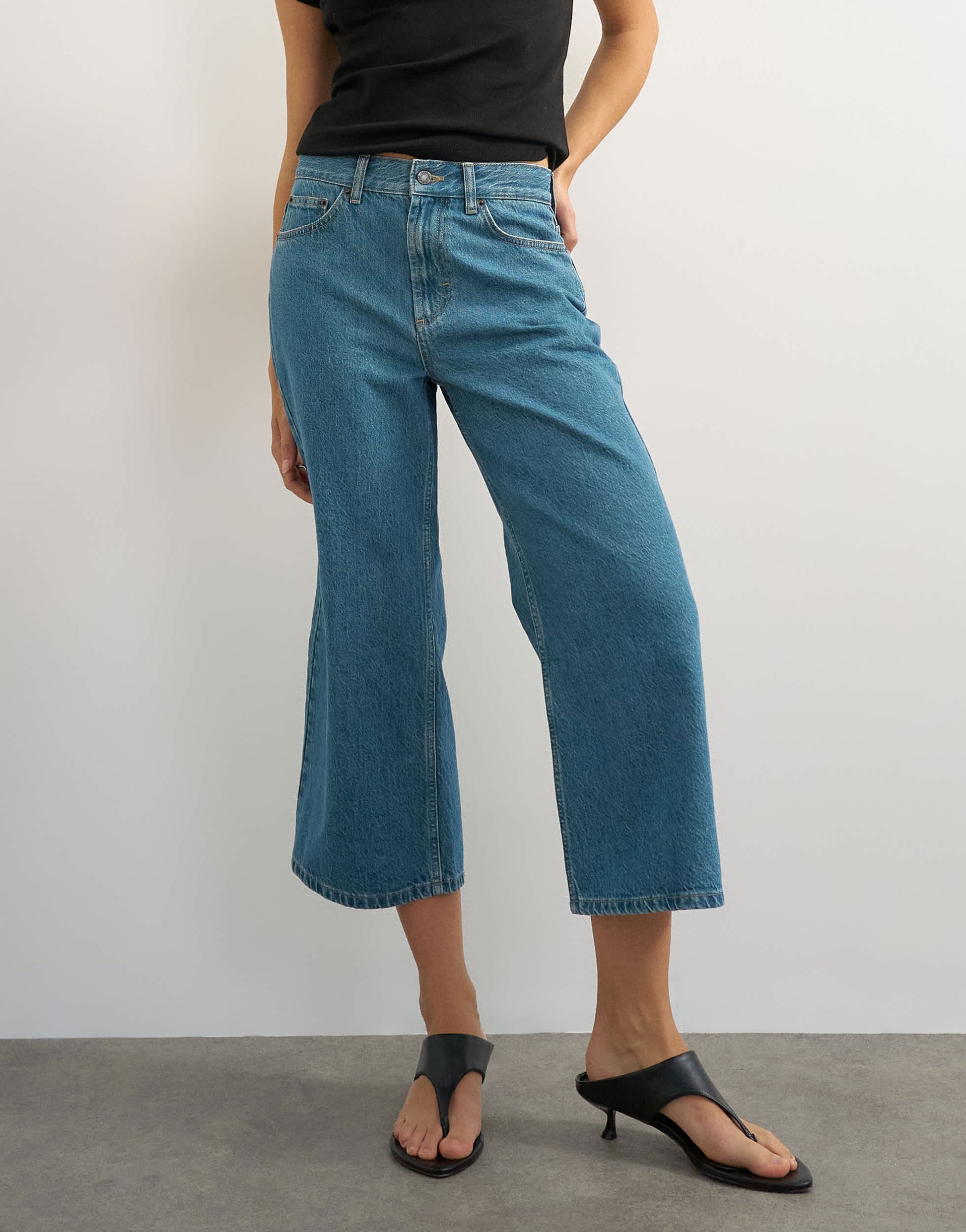 Topshop Relaxed Mid Rise Crop jean in green cast