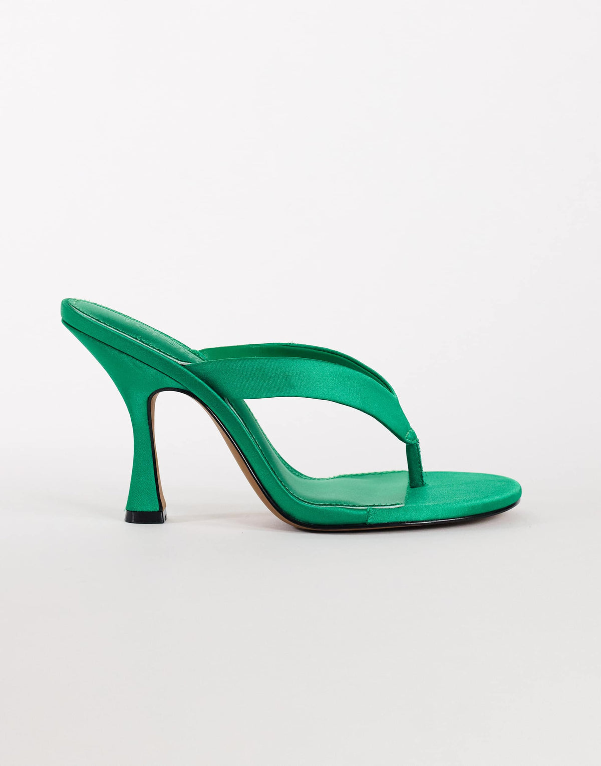 Topshop Nina toe thong heeled sandal in green satin