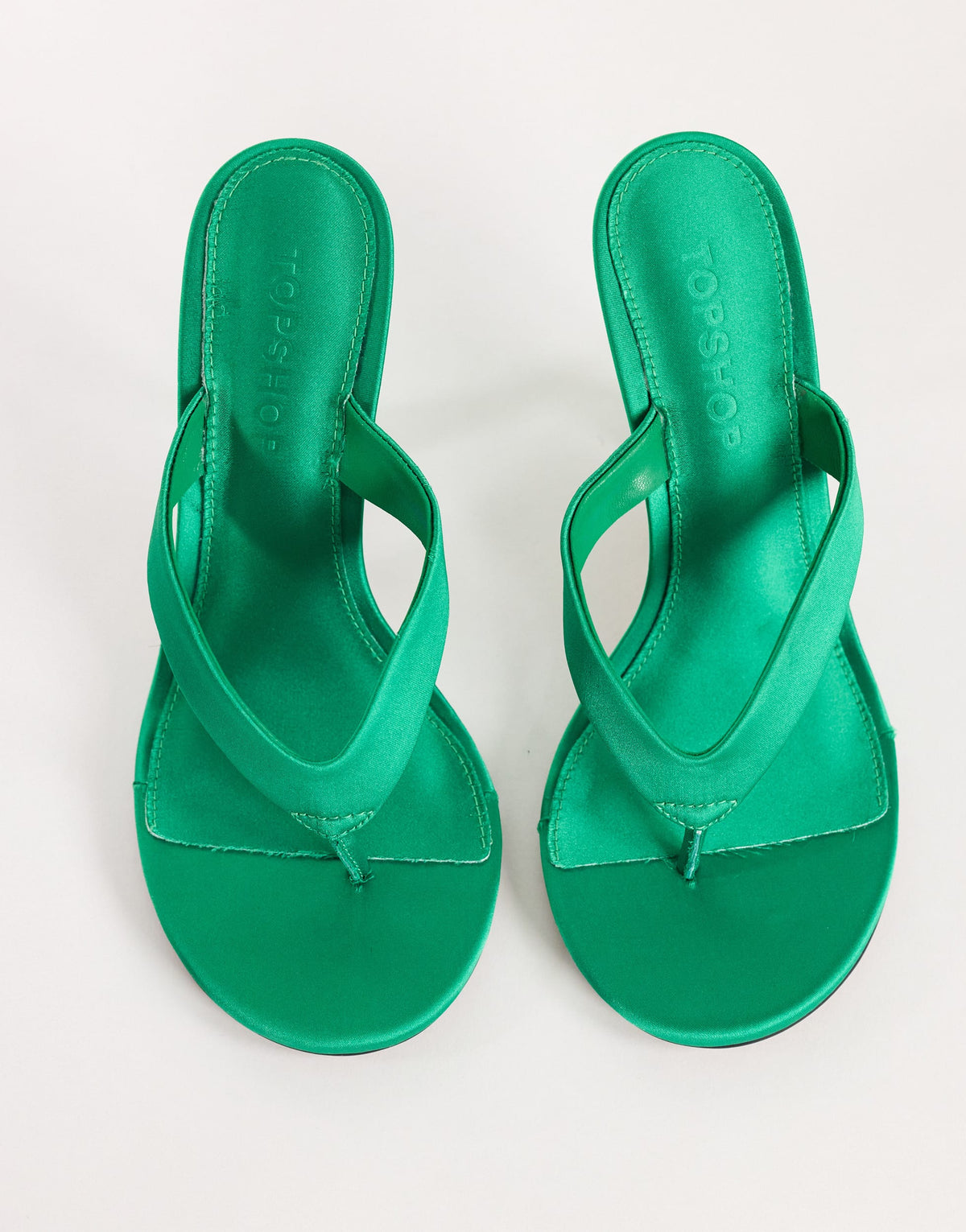 Topshop Nina toe thong heeled sandal in green satin