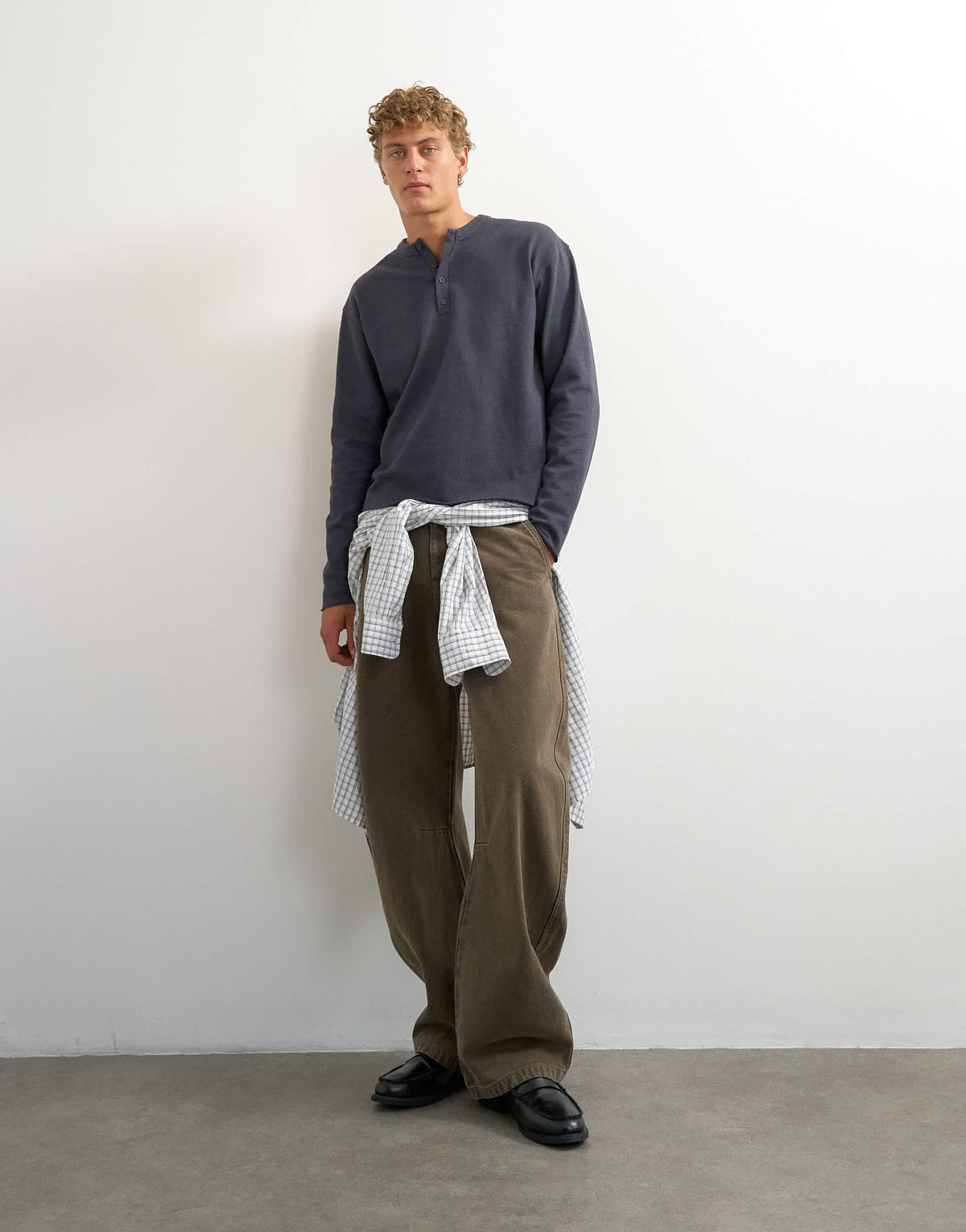 Topman relaxed fit crop heavyweight slub raw edge henley in slate