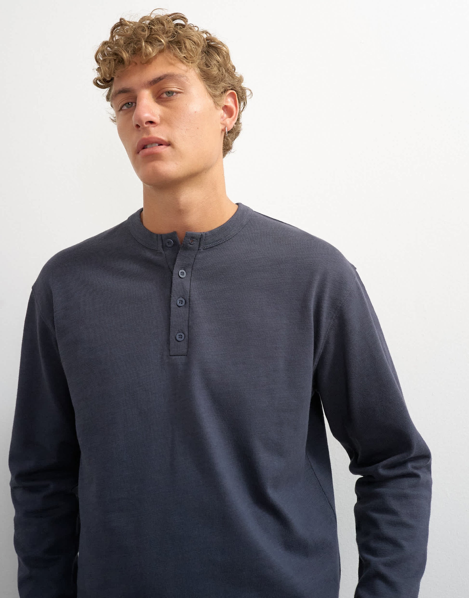 Topman relaxed fit crop heavyweight slub raw edge henley in slate