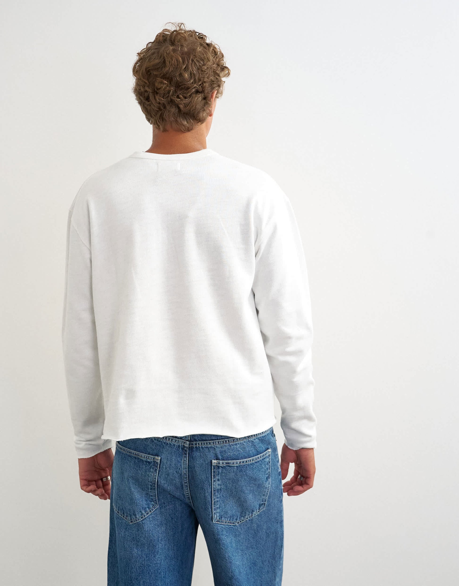 Topman relaxed fit crop heavyweight slub raw edge henley in ecru