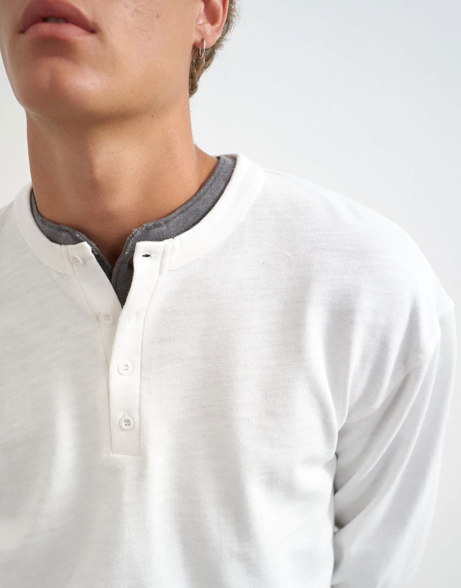 Topman relaxed fit crop heavyweight slub raw edge henley in ecru