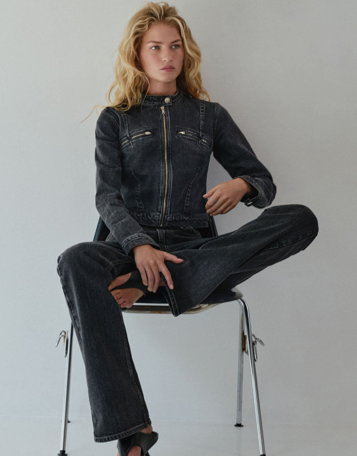 Topshop 90s fitted jacket in washed black 